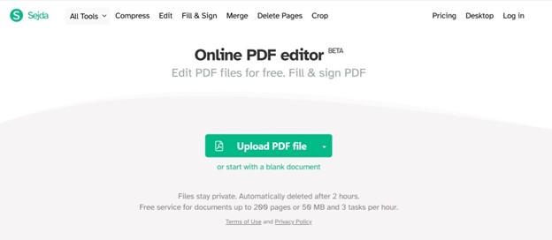 Sejda PDF Editor screenshot